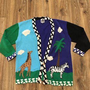 animal color block cardigan